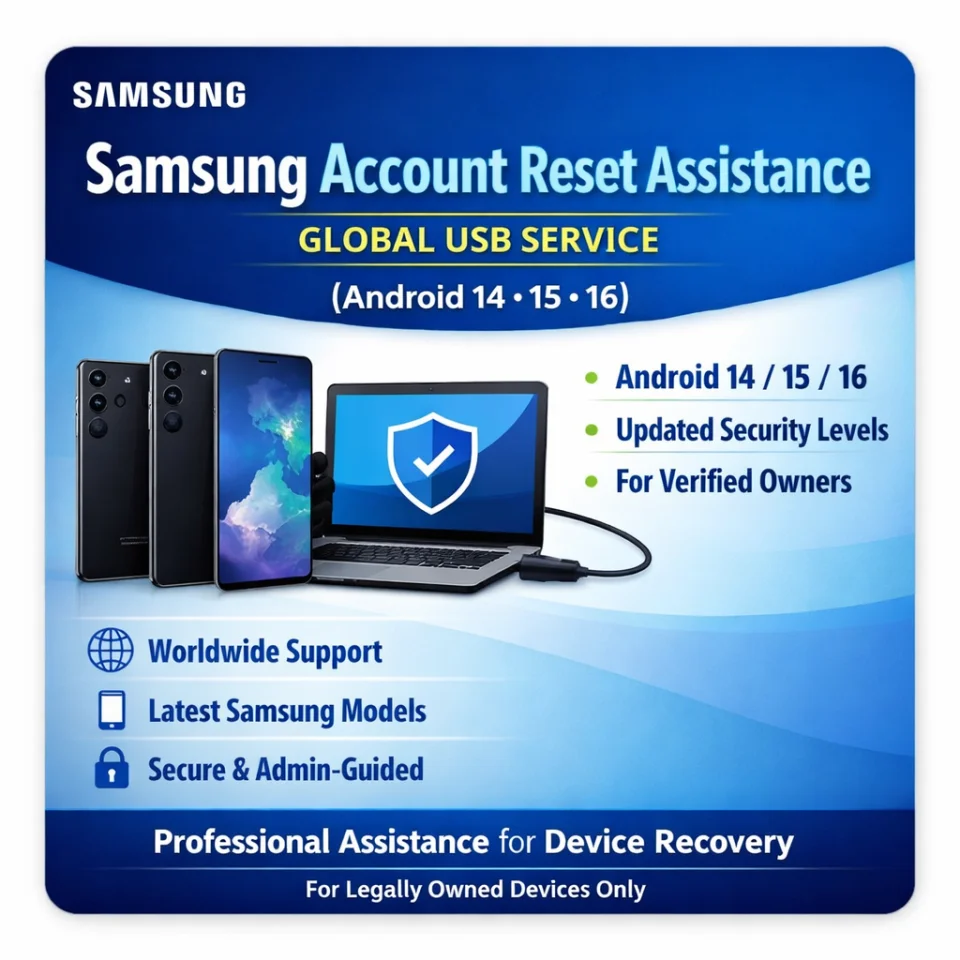 FRP Remove – GLOBAL Samsung Devices (Worldwide) | Android 14 / 15 / 16 | By USB